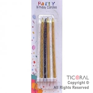 VELA BLISTER ORO BLANCO Y NEGRO CON BRILLO 12 CM x 6 UNIDADES